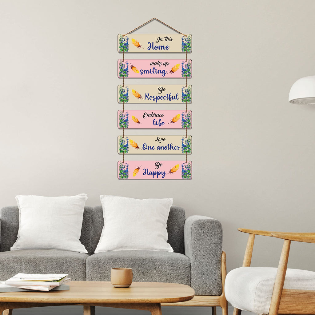 Artvibes In This Home Wake Up Smiling MDF Wooden Wall Art for Home Decor | Quotes Decor Item | Home Quotes Wall Hanging | Modern Decor Items | Wall Poster | Artworks Hangings | Unique Gift (WH_3261N)