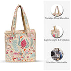Cotton Quilted Tote Bag for Women | Lightweight Reusable Shoulder Handbag | Durable Eco-Friendly Shopping Bag | Large Capacity Travel, Office & Daily Use Carry Bag | Stylish Utility Tote (Beige)
