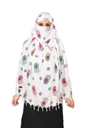 PRACHARAN Cotton Innovative Stylish Feather Printed Pattern Fancy Scarf With Sun Protection Cover Face Cotton Driving Scarf for Women's and Girls, (female), White