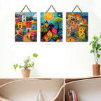 Artvibes Magical Sunset Coastal Village View Art Decorative Wall Art MDF Wooden Wall Hanger for Living Room | Home Decor | Wall Accent | Wall Illustrations | Art Print | Gift Item (WH_9622N), Set of 3