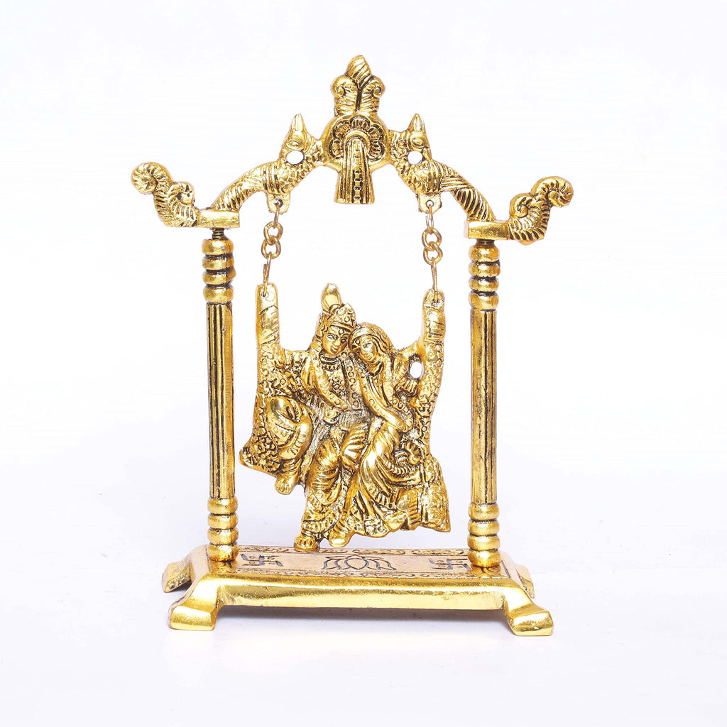 KridayKraft Radha Krishna on Swing jhula Metal Statue Gold Plated Decor Your Home,Office & Radha Krishna Murti,Showpiece Figurines,Religious Article...