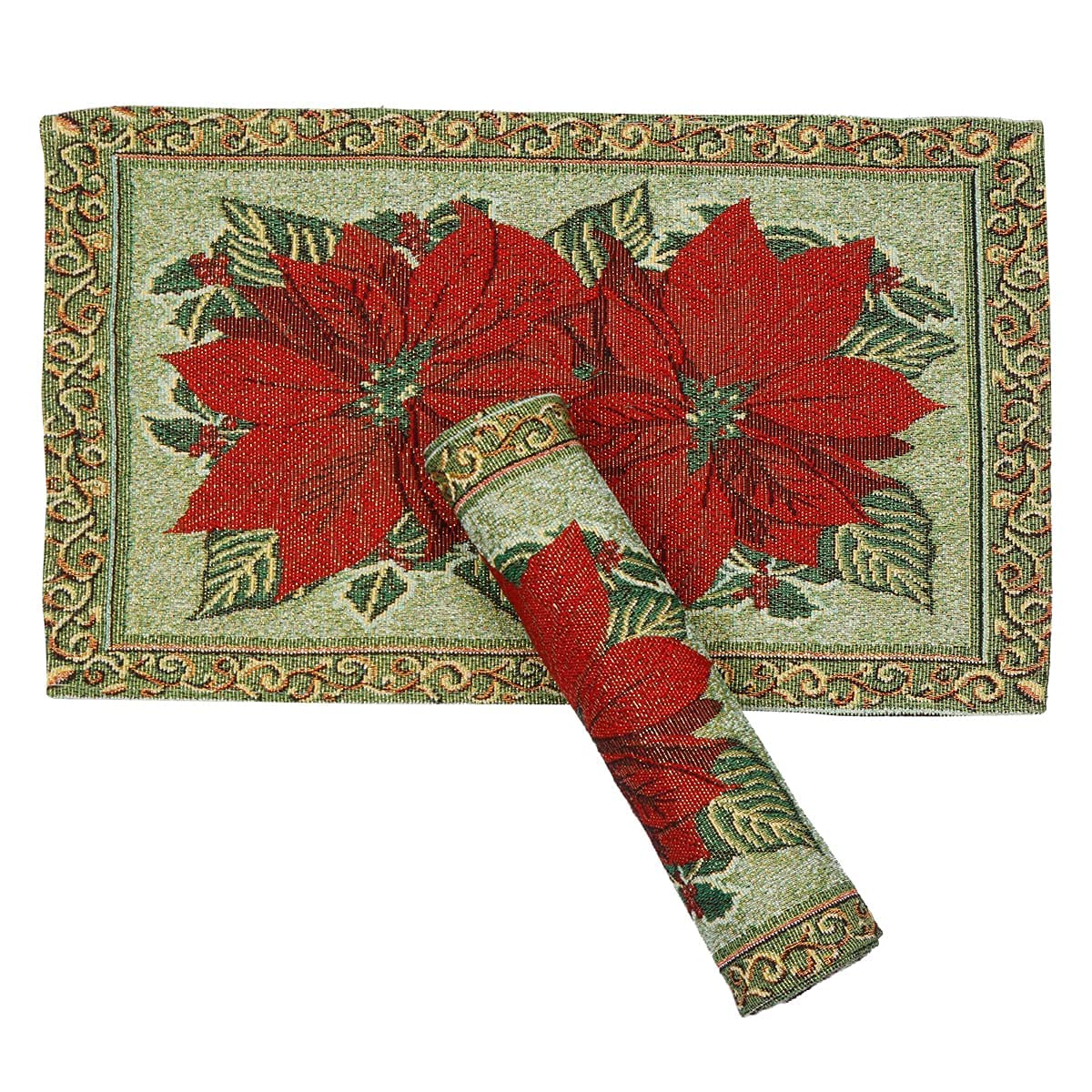 PRAKARTIK BY INDUARTS Red Floral Christmas Eco-Friendly Cotton with Lurex Dining Rectangular Table mats - Reusable, Machine Washable, Everyday Use Red Placemats, Set of 4 (33x47 cm) Kafalo