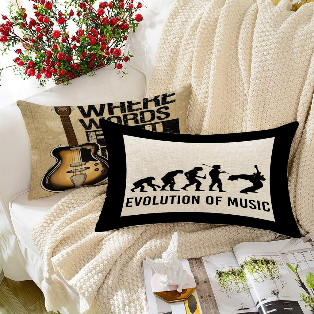 STITCHNEST Set of 2 Funky Beats & Buddies Collection Printed Jute Cushion Covers 12x18 Inches | Decorative Throw Pillow Covers for Sofa, Living Room, Bedroom | Perfect for Home Decor