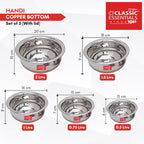 Classic Essentials Copper Bottom Stainless Steel Handi Set with lid/Cookware Set/Patila/Bhagona/Biryani Cook & Serve (10)