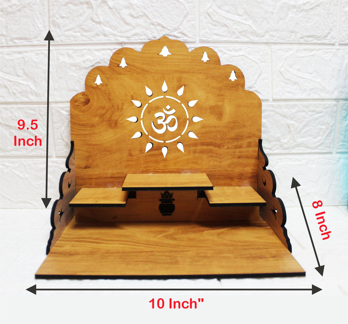 GiftDenaHai Beautiful Wooden Pooja Temple for Home and Office | Wall Shelves/Stand/Sinhasan/Mandir Perfect for Bhakti Ghar (L-10, B-9.5, H-8 Inch) (Wooden Temple T102)