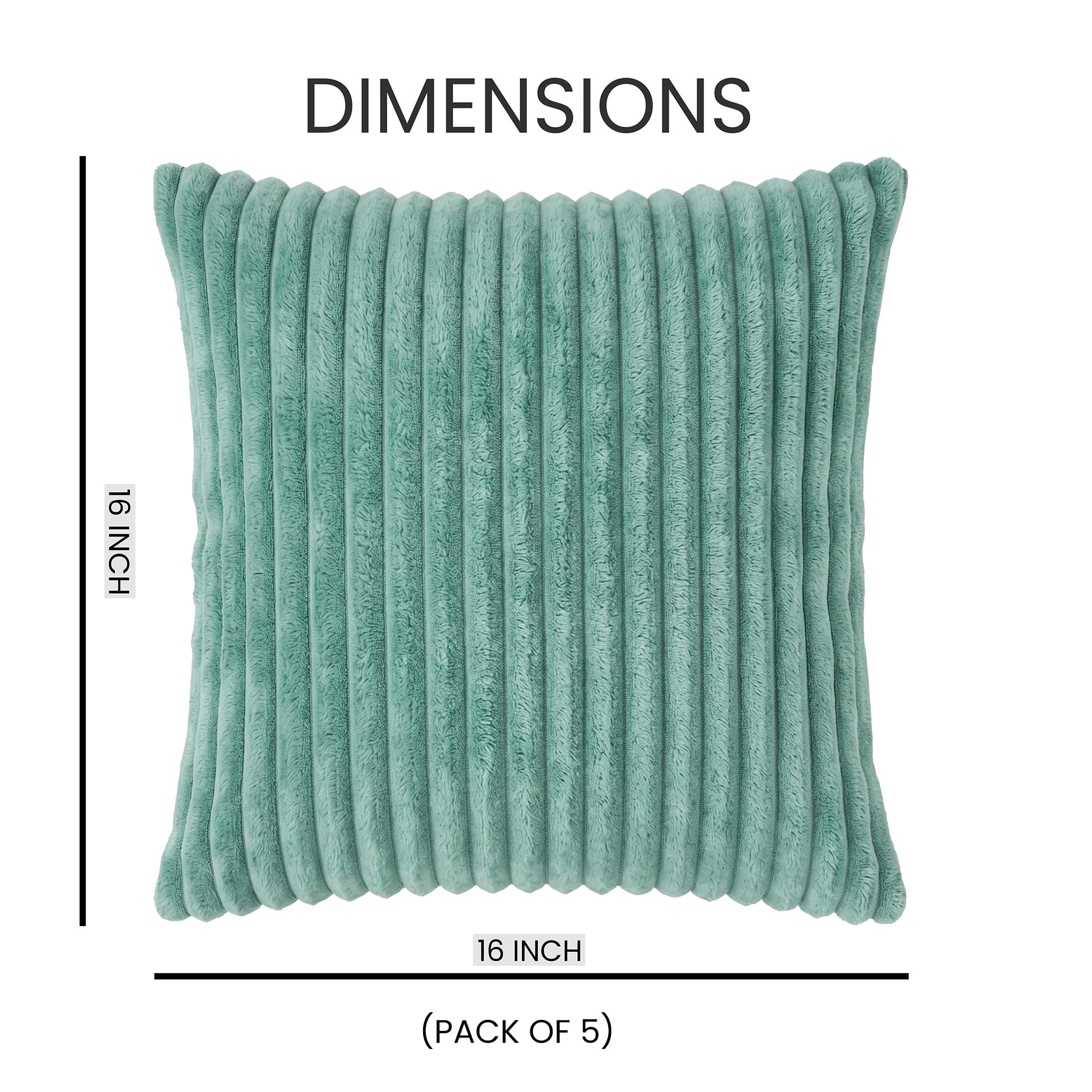 Yellow Weaves Pencil-Stripe Fur Cushion Covers | Soft Polyester | Decorative Sofa & Throw Pillow Covers | 16x16 Inches, Pack of 5 (Sea Green)