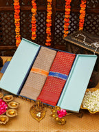 Pashmoda His and Her Gift Set of Fine Wool Stoles With Wooden Gift Box