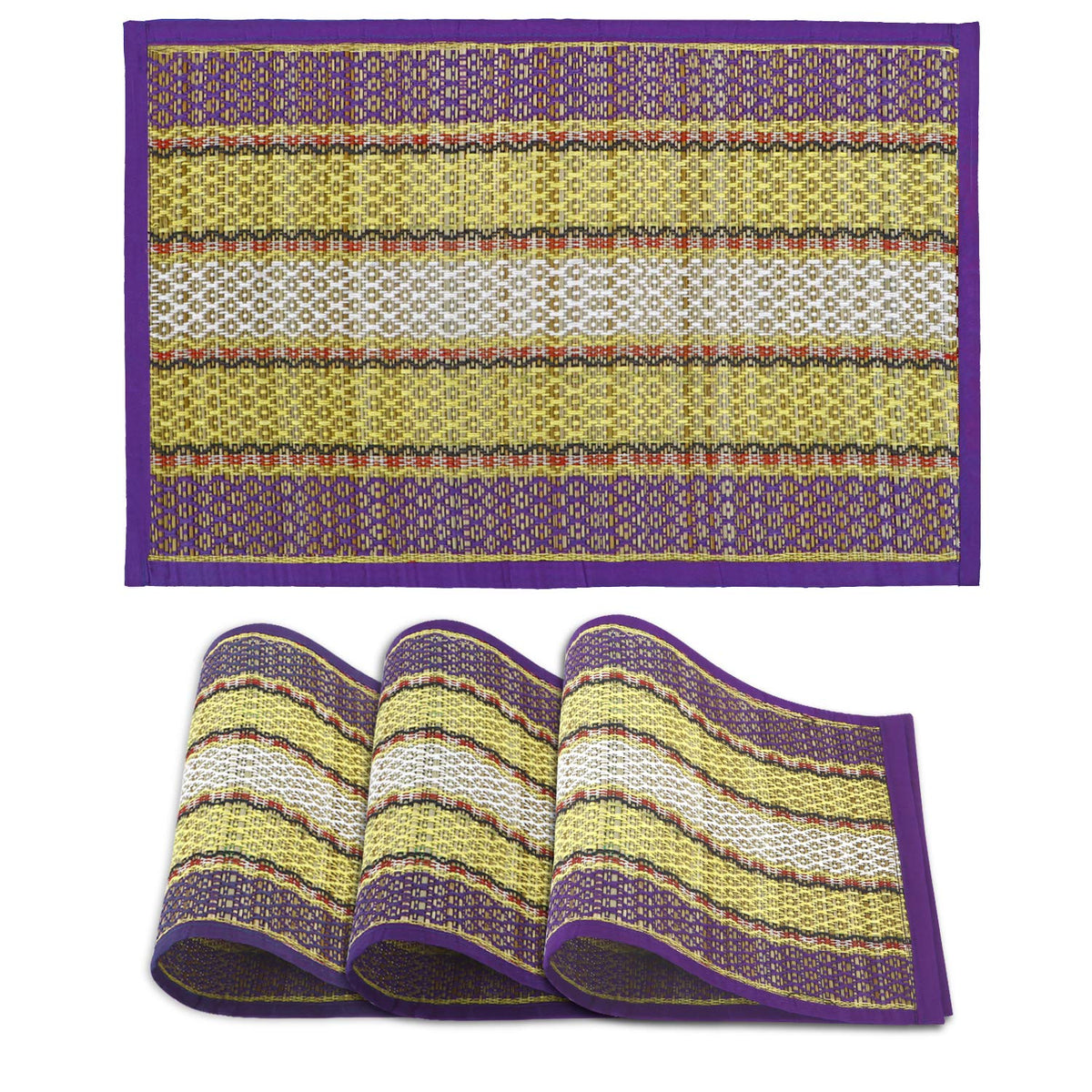 HOKIPO ® Handcrafted River Grass Madurkathi Mats for Dining Table Set of 4 Placemats, (12x18 Inches, Purple) Kafalo