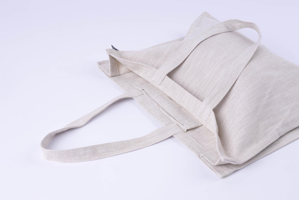 KITES CREATIONS 100% Cotton Shopping Bag, Stylish & Shoulder Tote with Inner Pocket, Perfect for Grocery, Travel, Shopping, Chambray Slub (14”x17.5”x5.5”), Set of 5 - Beige