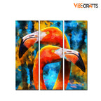 VIBECRAFTS 3 Pieces Beautiful Flamingo Canvas Wall Painting Fitted With Wooden Frame For Home | Office | Living Room | Gifts (PTVC3Pcs1_9530)