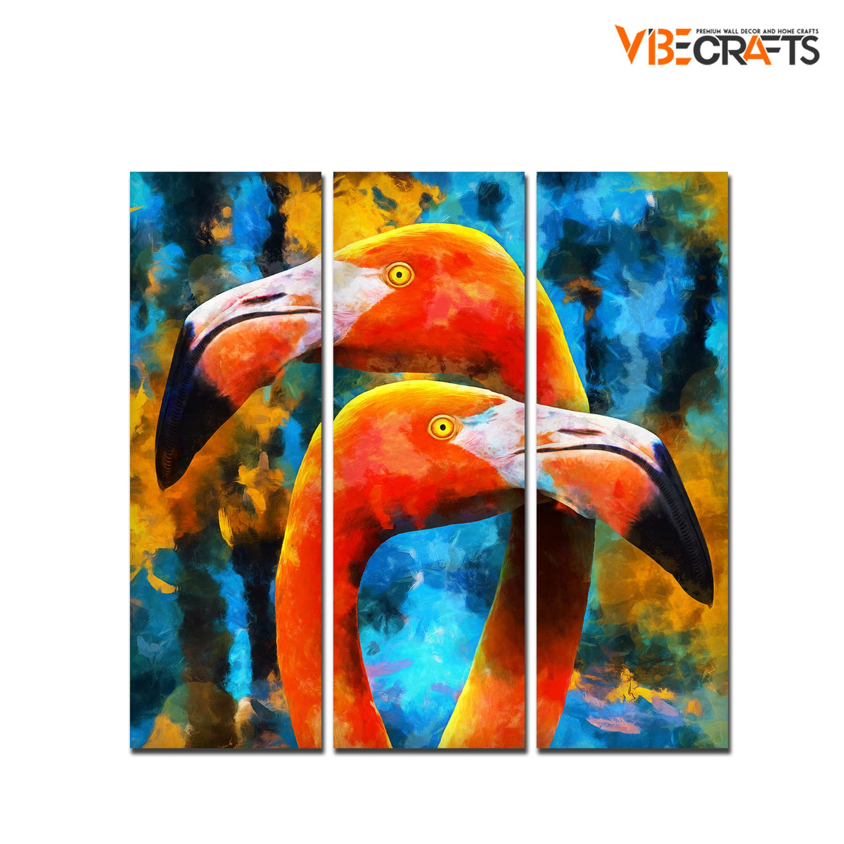 VIBECRAFTS 3 Pieces Beautiful Flamingo Canvas Wall Painting Fitted With Wooden Frame For Home | Office | Living Room | Gifts (PTVC3Pcs1_9530)