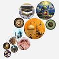 Artvibes Kaaba & Mecca Muslim Round Shape MDF Wooden Wall Decor Items | Spiritual Decor Items | Islamic Decoration | Wall Sculpture | Signs & Plaques | Art Painting | Gift Items (WPS_135N), Set of 11