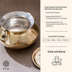 P-TAL Brass Patili with Lid and Handles for Cooking Teflon Free Degchi 1.5L Biryani Handi for Cooking Ptal Utensils for Your Kitchen (Free 30ml Copper & Brass Cleaning Solution)