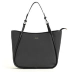 EXOTIC Formal Laptop Handbag for Women, Herringbone Pattern, Leather Trim, Tote Style with Adjustable Shoulder Strap (Black)