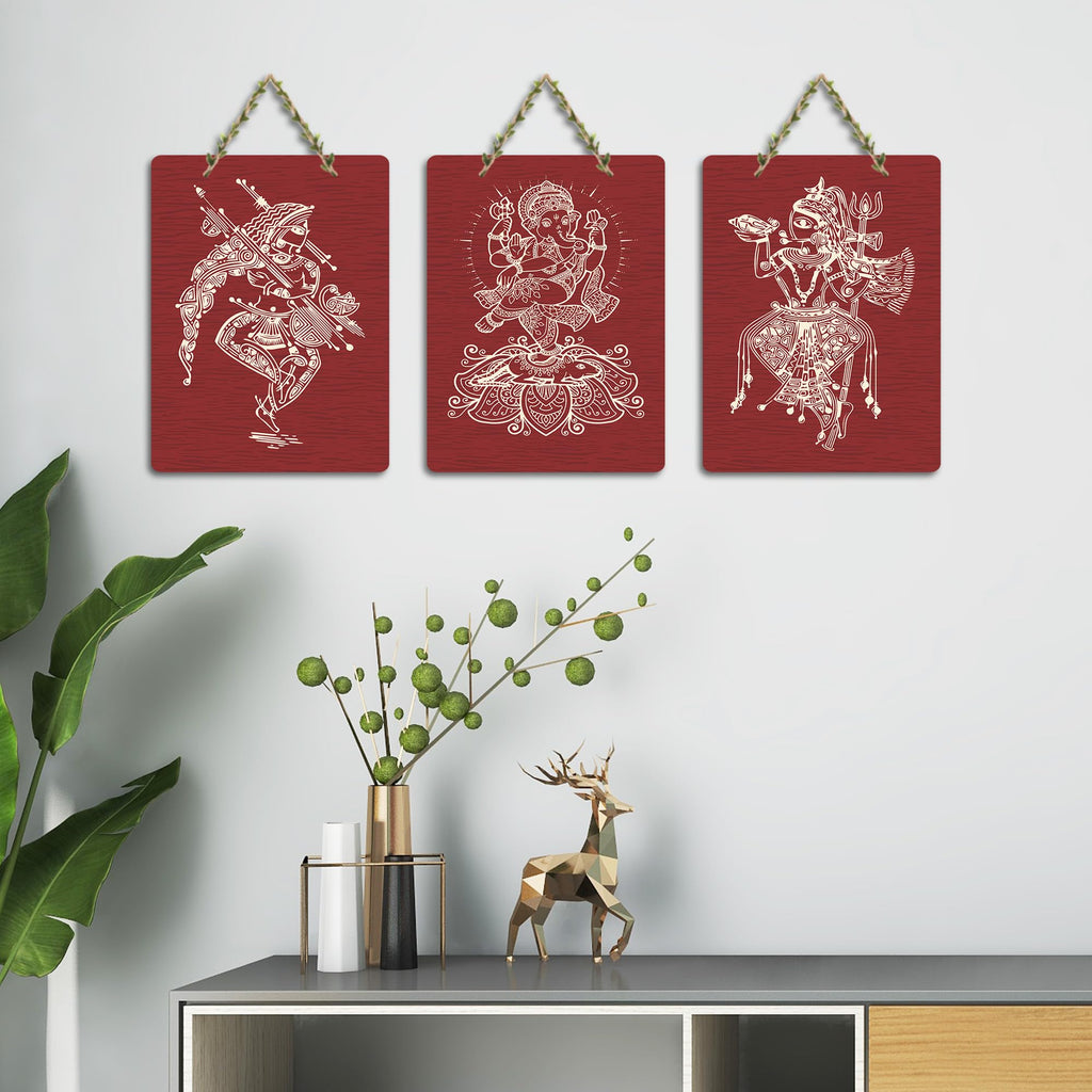 Artvibes Mytholgical GodsDecorative MDF Wooden Wall Art for Home | Printed Wall Decoration | Scenery For Drawing Room | Wall Illustrations | Artworks Hangings | Gift Items (WH_96149N), Set of 3