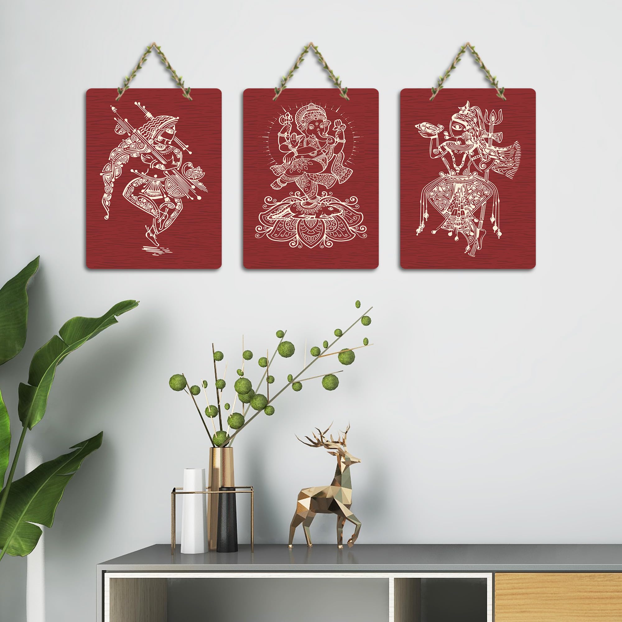 Artvibes Mytholgical GodsDecorative MDF Wooden Wall Art for Home | Printed Wall Decoration | Scenery For Drawing Room | Wall Illustrations | Artworks Hangings | Gift Items (WH_96149N), Set of 3