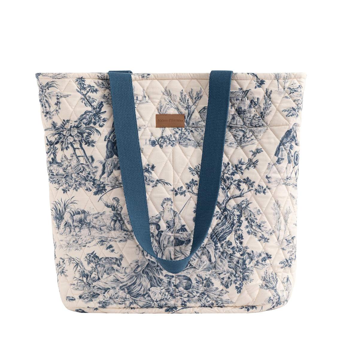 Maison d' Hermine Shopping Bags Cotton Quilted Tote Bag with Zipper Pockets, 008 - the Miller - Blue, 17.7 L x 6.7 W x 14.6 H (Shopping Bag), 2 - the Miller - Blue