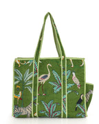 NIKAVIK Quilted Cotton Tote bag – Exotic Animal Print Foldable and Ideal for Travel Shopping Beach Trips or Daily Essentials (Green)