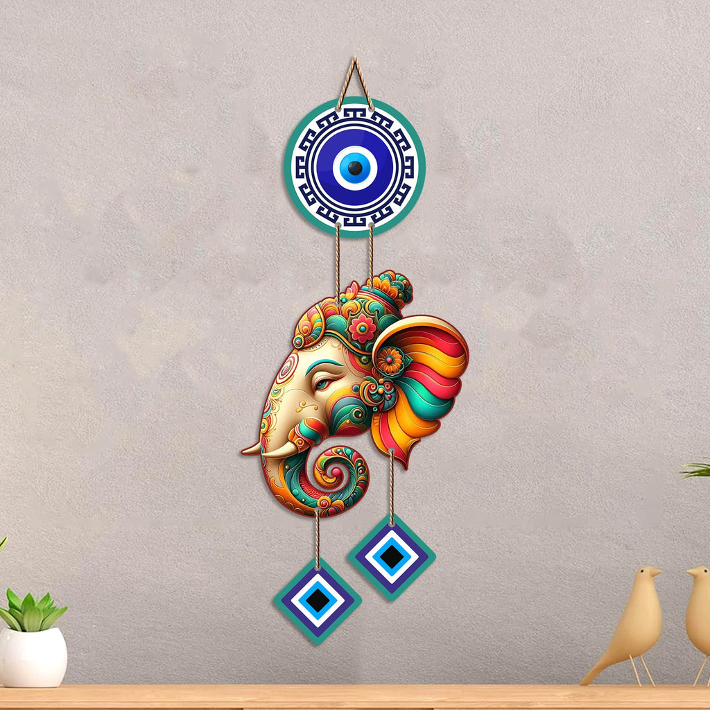 Artvibes Vighnaharta Ganesh Evil Eye Wall Decor for Main Door Entrance | Nazar Protection Hanging for Home Temple Living Room Office | Spiritual Vastu Good Luck Decorative Wall Art Gift (WH_8568N)