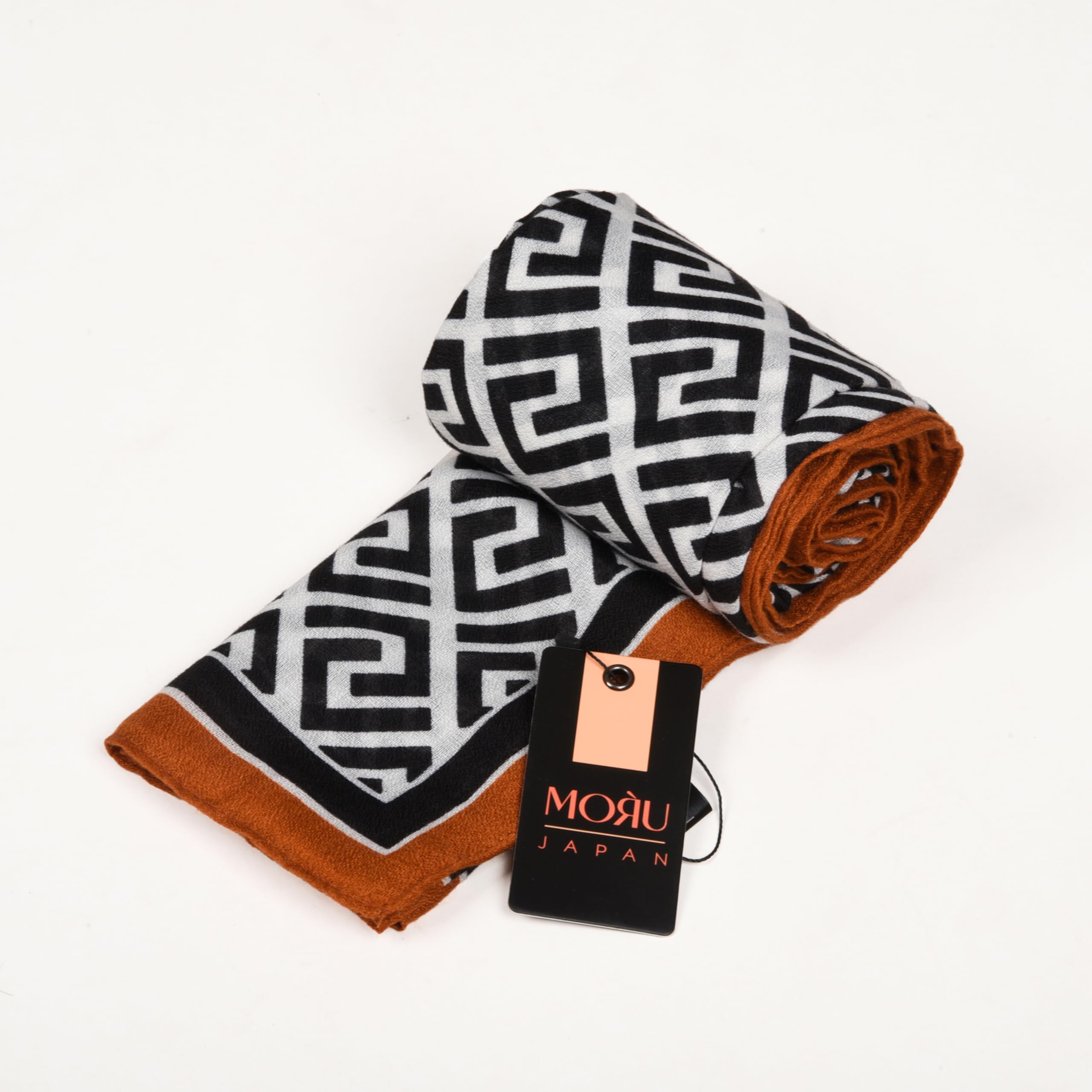 MORU Kyoto Urban Women's Monochrome Maze Scarf | Geometric Printed Stole & Soft Fashion Wrap | Lightweight Elegant Scarf