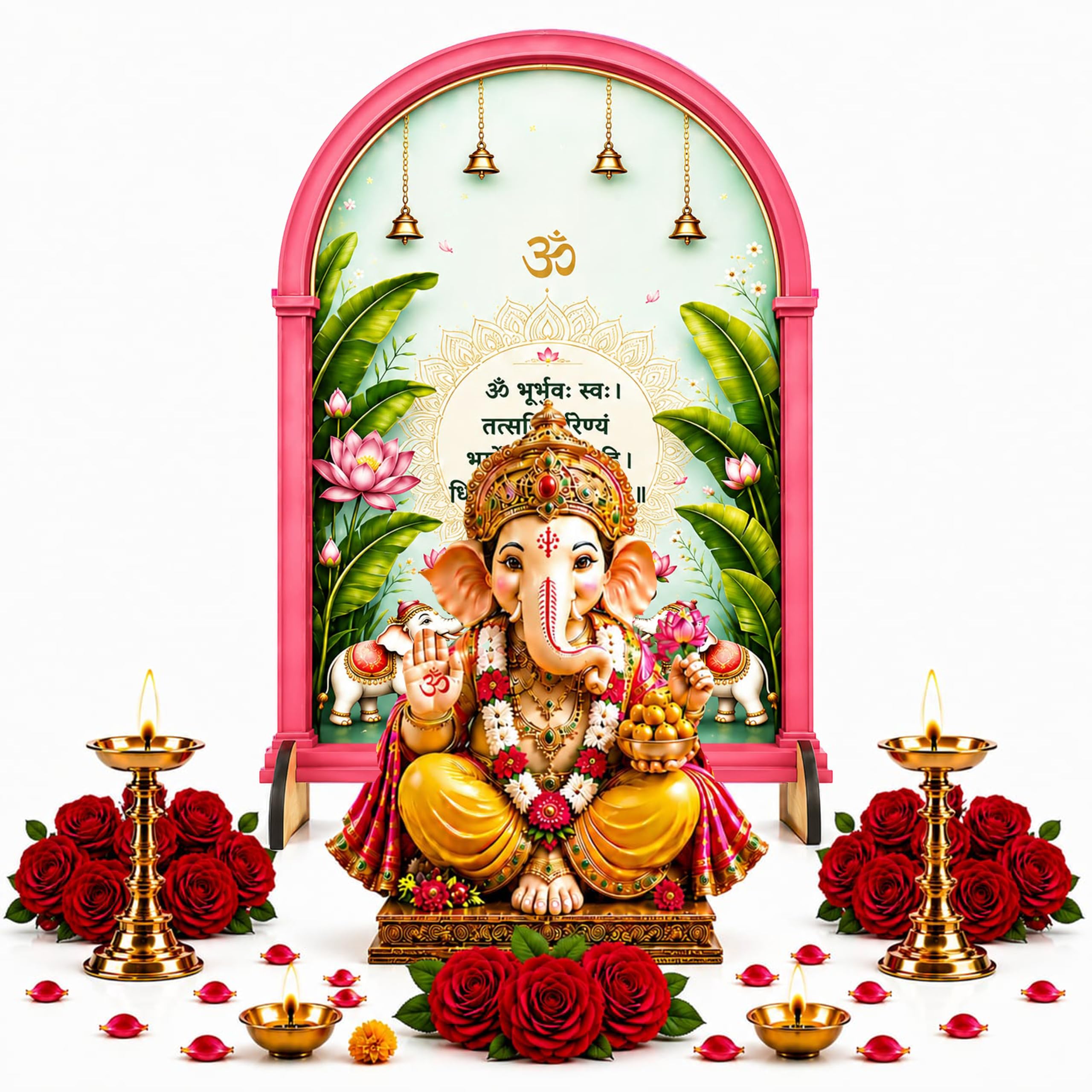 Ganpati Decoration Setup for Home, 1 Piece Freestanding Ganesh Festival Backdrop for Idol, Easy DIY Pooja Mandap Decor, Suitable for up to 12 Inches Ganpati Backdrop Stand & Home Temple