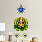 Artvibes Bal Ganesh on Lotus Leaf Evil Eye Wall Hanging for Home Decor | Nazar Protection Hanging for Entrance Living Room Temple Office | Vastu Blessings Positive Energy Decorative Gift (WH_8569N)