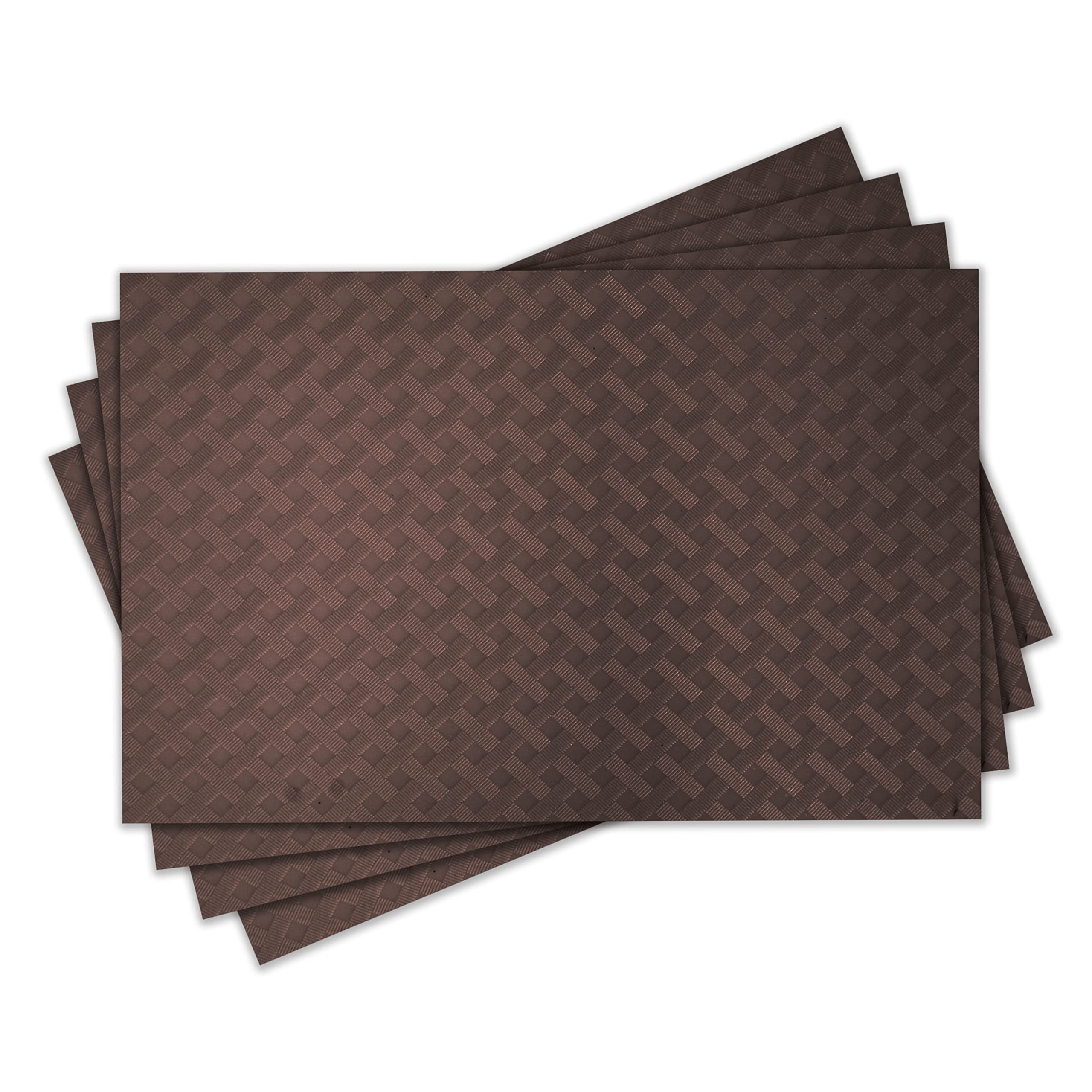 ElastPro Placemat Set of 4 Heat-Resistant Place Mats Stain Resistant Washable, Dining Table and Fridge Mat (Diagonal Pattern, Coffee Brown) Kafalo