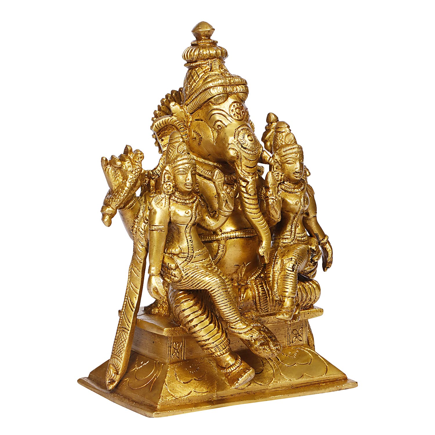 ARTVARKO Brass Ganesh with Riddhi Siddhi Idol Ganesha Bhagwan Statue Ganpati Murti for Home Entrance Décor Gift Diwali Festival Good Luck Marriage Mandir Height 7 Inches