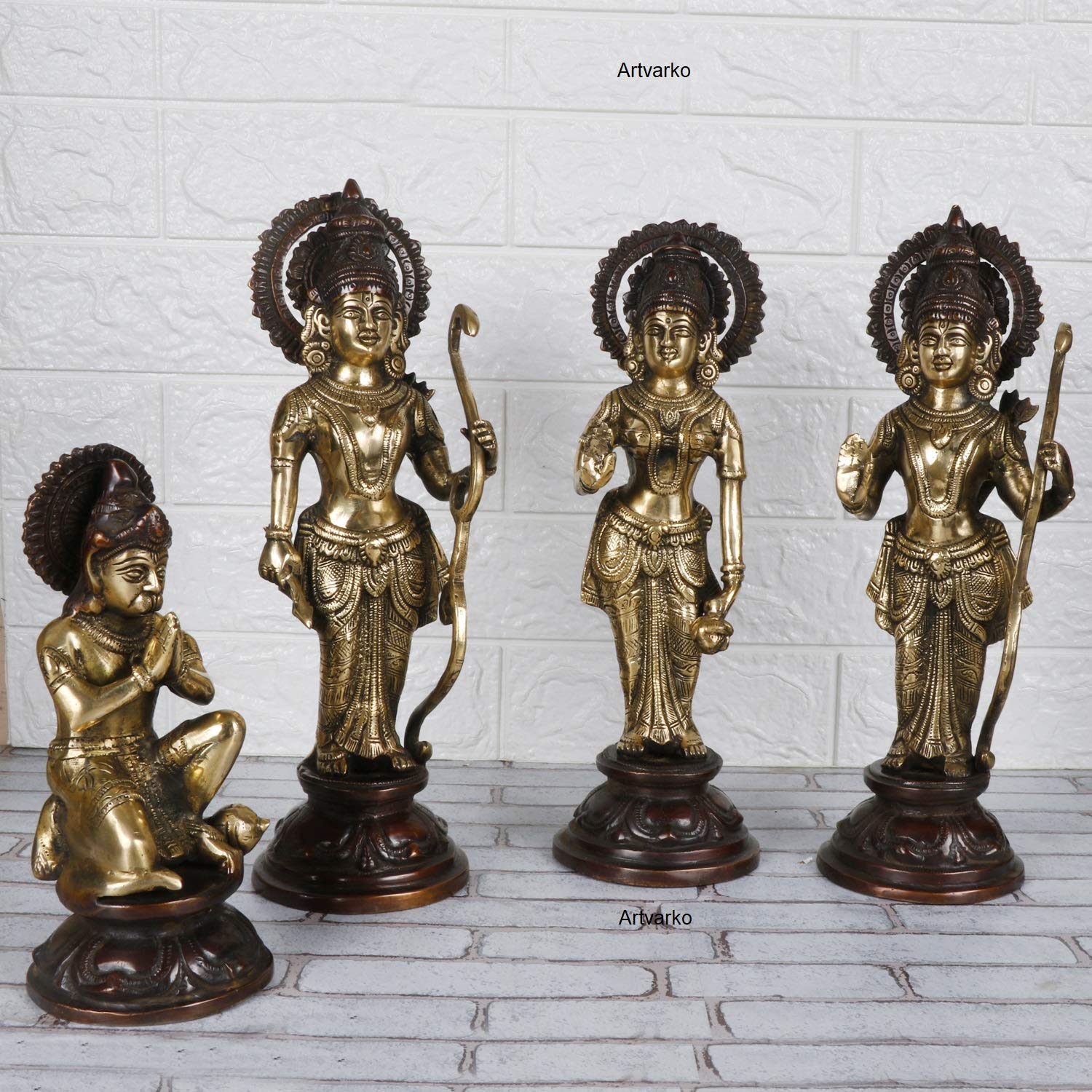 ARTVARKO Antique Brass Ram Darbar Statue Shree Ram Ji Sita Laxman Hanuman Home Décor Puja Bhagwan Idol Murti for Mandir Temple 12 Inches
