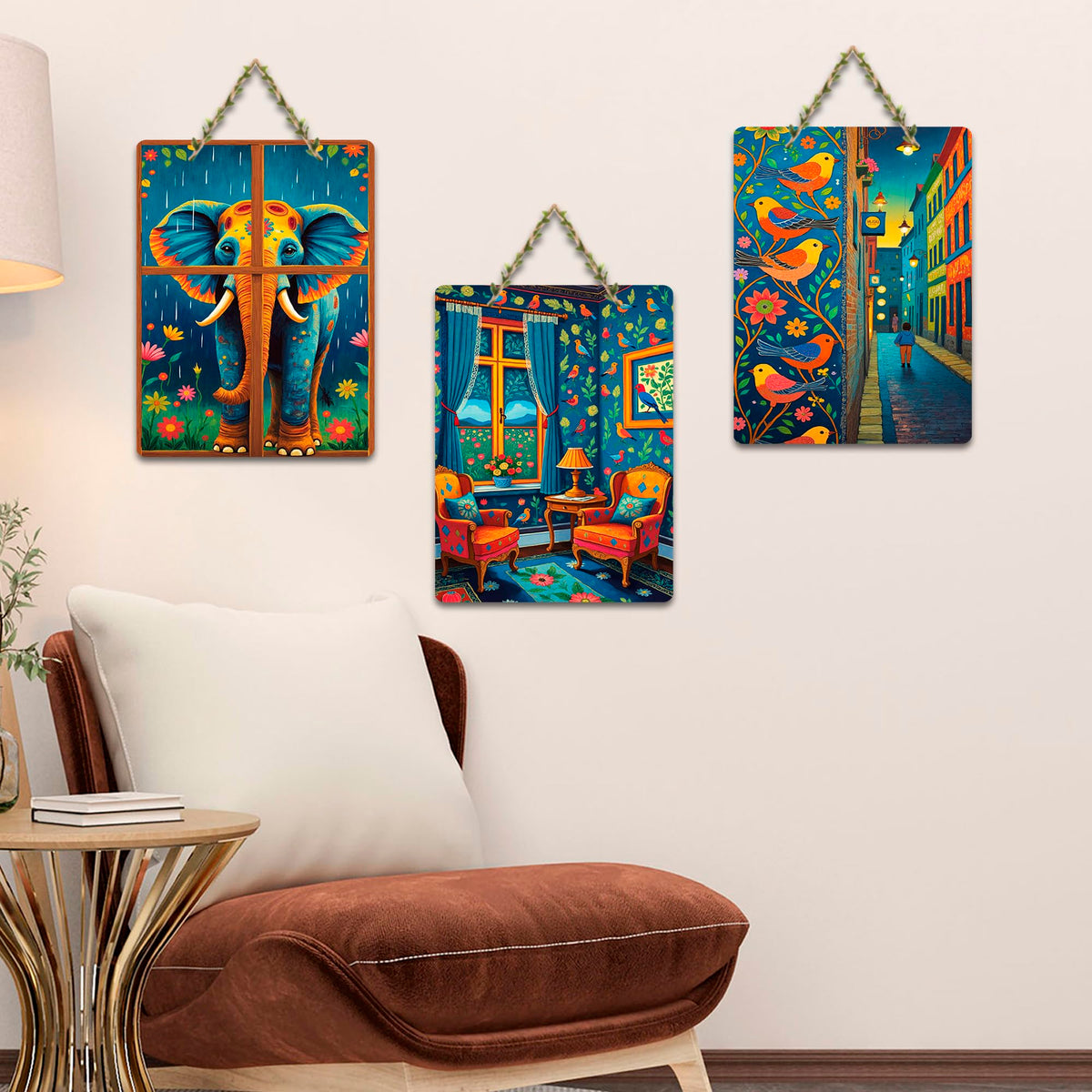 Artvibes Colorful Modern Art Decorative Wall Hanging Ornaments | Modern Decoration Items | Living Room | Bedroom | Office | Art Print | Wall Poster | Handcrafted Art | Unique Gift (WH_9607N), Set of 3
