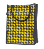 JUTEKA Yellow Houndstooth Printed Jute Lunch Bag - Grocery, Tote, Hand, Picnic Bag for Men, Women, Girls, Kids with Zip