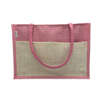 JUTEKA Multicolor spacious Jute Bag with Zipper Closure, Full Size Front Pocket and Large Handles… (Baby Pink)