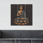 VIBECRAFTS Buddha Sitting On Lotus 3 Pieces Canvas Wall Painting Fitted With Wooden Frame For Home | Office | Living Room | Gifts (PTVC3Pcs1_9593)