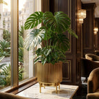BEHOMA Fluted Gold Metal Planter with Stand