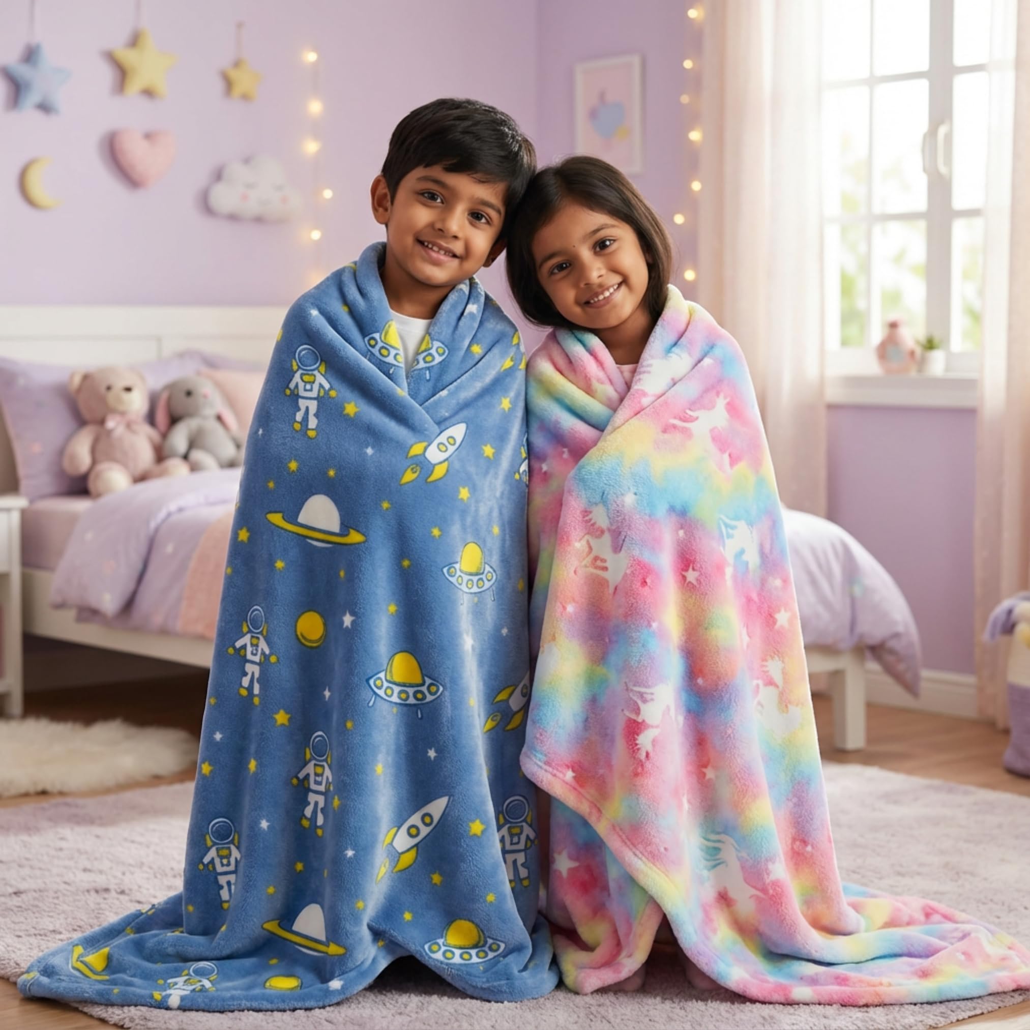 Famyo Glow in The Dark Flannel Fleece Blanket Combo 200x152 cm Kafalo