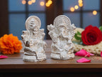 KridayKraft Metal Lakshmi & Ganesha Idol Pair – Silver-Finish Mini Statues (7.5 cm × 4 cm Each), 160 g – Auspicious Home Puja Decor & Diwali Gift