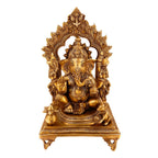 ARTVARKO Big Brass Ganesha Idol Ganesh Sitting on Singhasan with Kalash Murti for Home Entrance Decor Ganpati Idol Murti Height 17 Inches