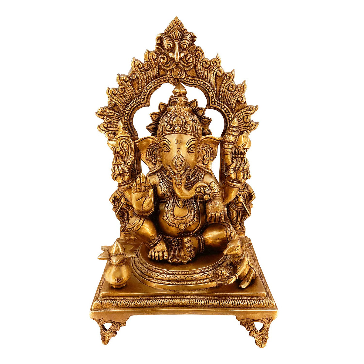 ARTVARKO Big Brass Ganesha Idol Ganesh Sitting on Singhasan with Kalash Murti for Home Entrance Decor Ganpati Idol Murti Height 17 Inches