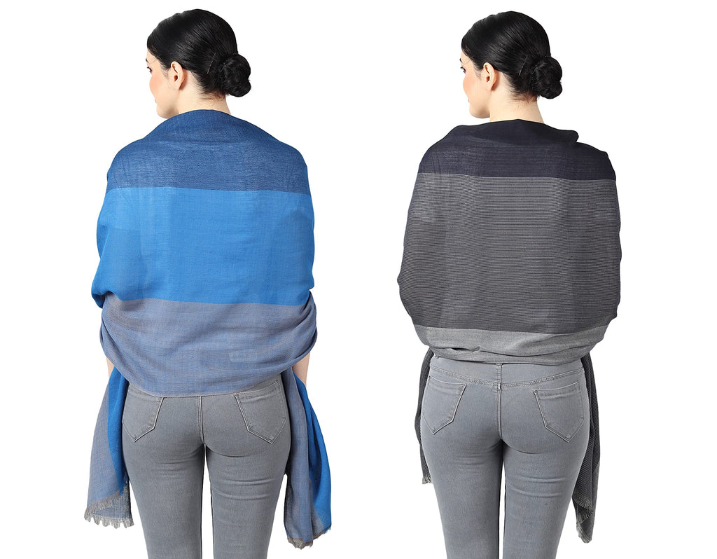 Flyer Women's stole/scarf Colour- Sky Blue & Grey AND Black & Grey soft viscose ethnic scarves pack of 2 ST-06-ST-07