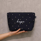 TSANTA U-Shaped Canvas Tote Bag with Pouch Combo (Large, Hope Design) | Cotton Shoulder Bag with Zipper, Laptop Compartment & Organizer Pockets | Reusable Travel, Office & Everyday Bag for Women