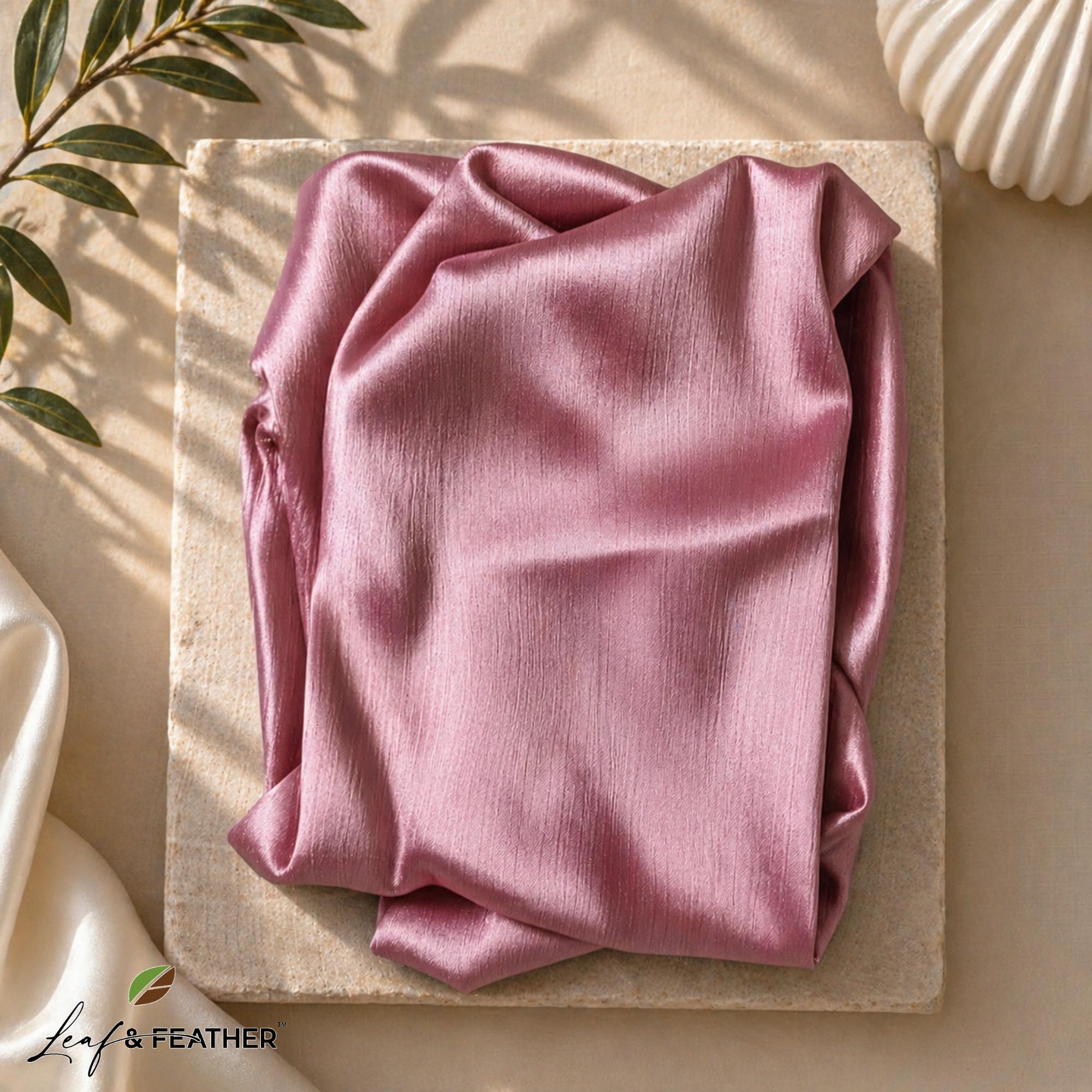 Leaf & FEATHER™ Muna Satin Hijab Scarf for Women | 200 x 70 cm | Silky Smooth & Lightweight | Daily and occational wear (Rose Taupe)