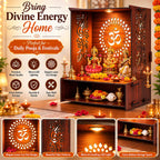 PIXIEDAISY Wooden Temple for Home with LED Light | Wall Mounted Pooja Mandir for Home & Office | Beautiful Wooden Pooja Stand for Living Room, Prayer Room & Hindu Temple Décor (Style-2)