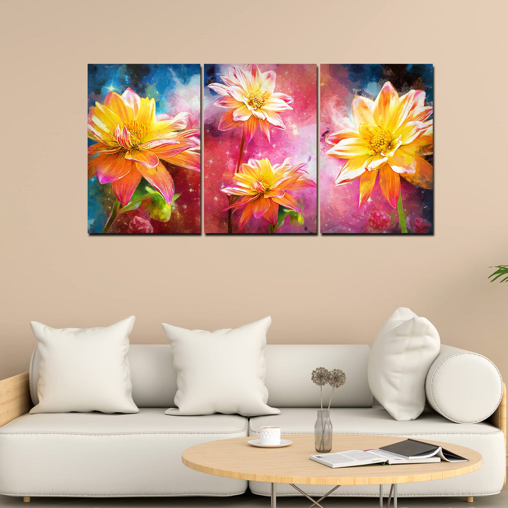 VIBECRAFTS Homcraft Beautiful Yellow Flower 3 Pieces Canvas Wall Painting Fitted With Wooden Frame For Home | Office | Living Room | Gifts(PTVC3Pcs3_11516)