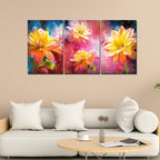 VIBECRAFTS Homcraft Beautiful Yellow Flower 3 Pieces Canvas Wall Painting Fitted With Wooden Frame For Home | Office | Living Room | Gifts(PTVC3Pcs3_11516)