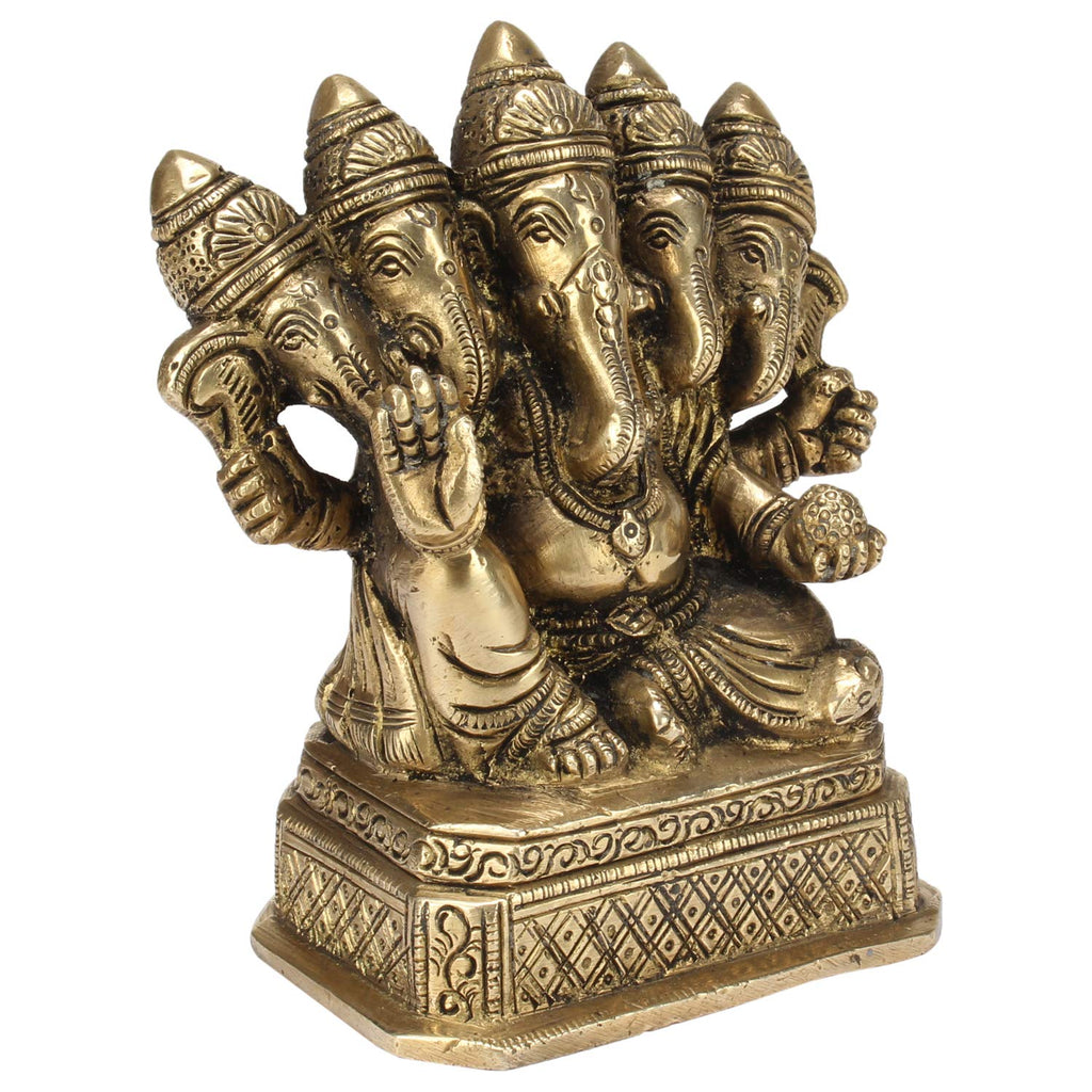 SVARUP Brass Panchmukhi Ganesh Lord Ganesha Murti for Home, Living Room, Office Decor Showpiece for Decoration, Gift 4.5 Inch