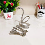 Kridaykraft Metal Swan (Duck) Silver Spoon Stand for Dining Table/6 Pc Spoon Set with Stand/Decorative Spoon Rest Showpiece Item for Dining Table...