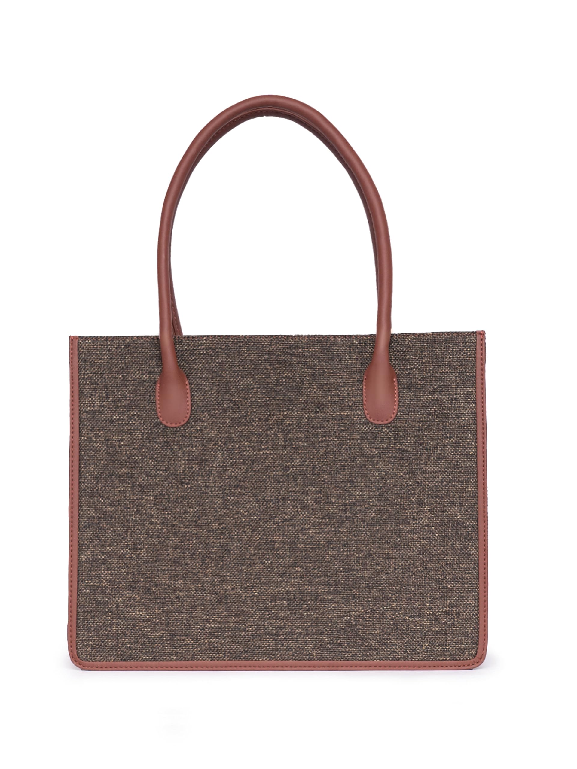 ZOUK Bristel Texture Printed Jute Handcrafted Brown Women's Stylish Tote Bags | Tote Handbag| Shoulder bag with double handle