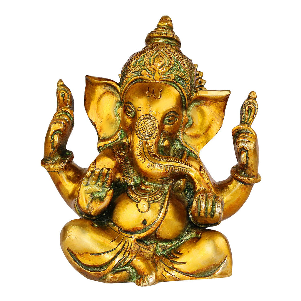 ARTVARKO Brass Taj Ganesha Bhagwan Idol Ganesh Statue Ganpati Murti for Home Entrance Decor Luck Gift Height 5.5 Inch