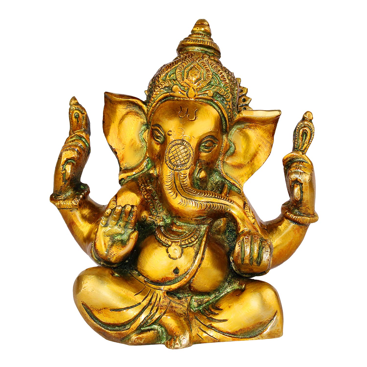 ARTVARKO Brass Taj Ganesha Bhagwan Idol Ganesh Statue Ganpati Murti for Home Entrance Decor Luck Gift Height 5.5 Inch