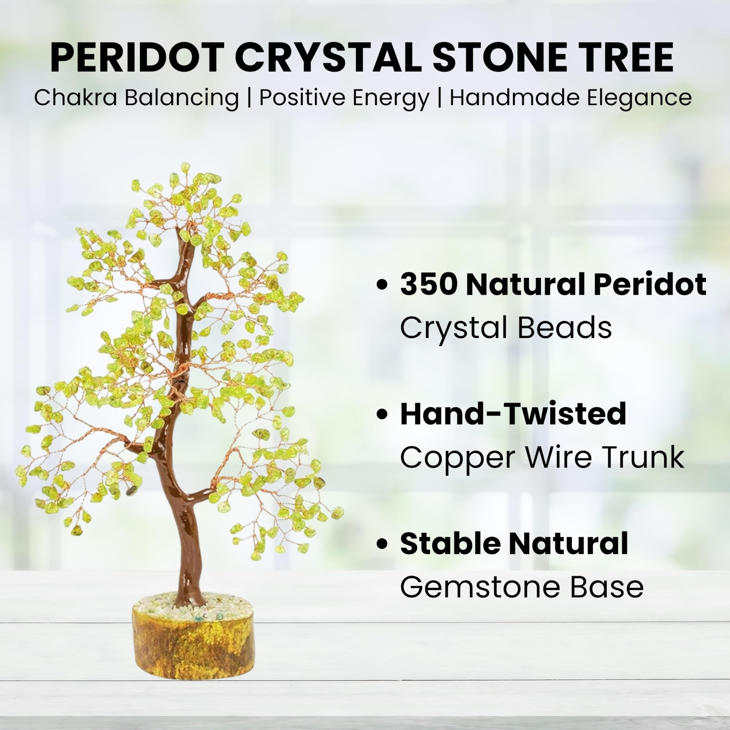 REBUY Crystal Stone Tree – Natural Healing Gemstone for Positive Energy, Feng Shui, Vastu – Ideal for Home, Office, Living Room Décor (Peridot Stone Tree)